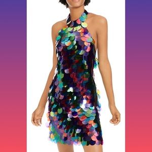 🍭SHO by Tadashi Shoji Halter Neck Dress with Paillette Sequins LIKE NEW Size 4